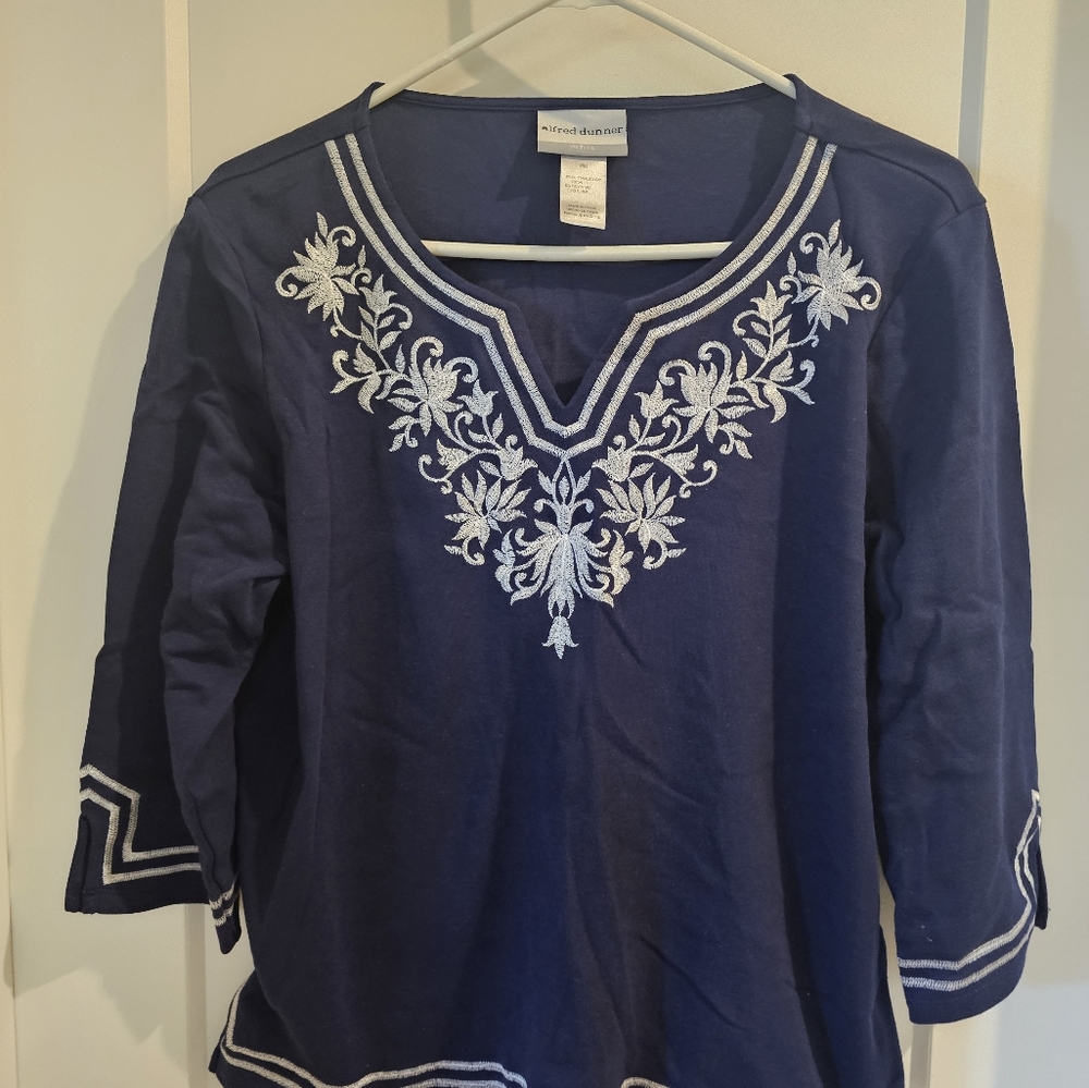 Alfred Dunner Navy Blue Tunic with Embroidered Details